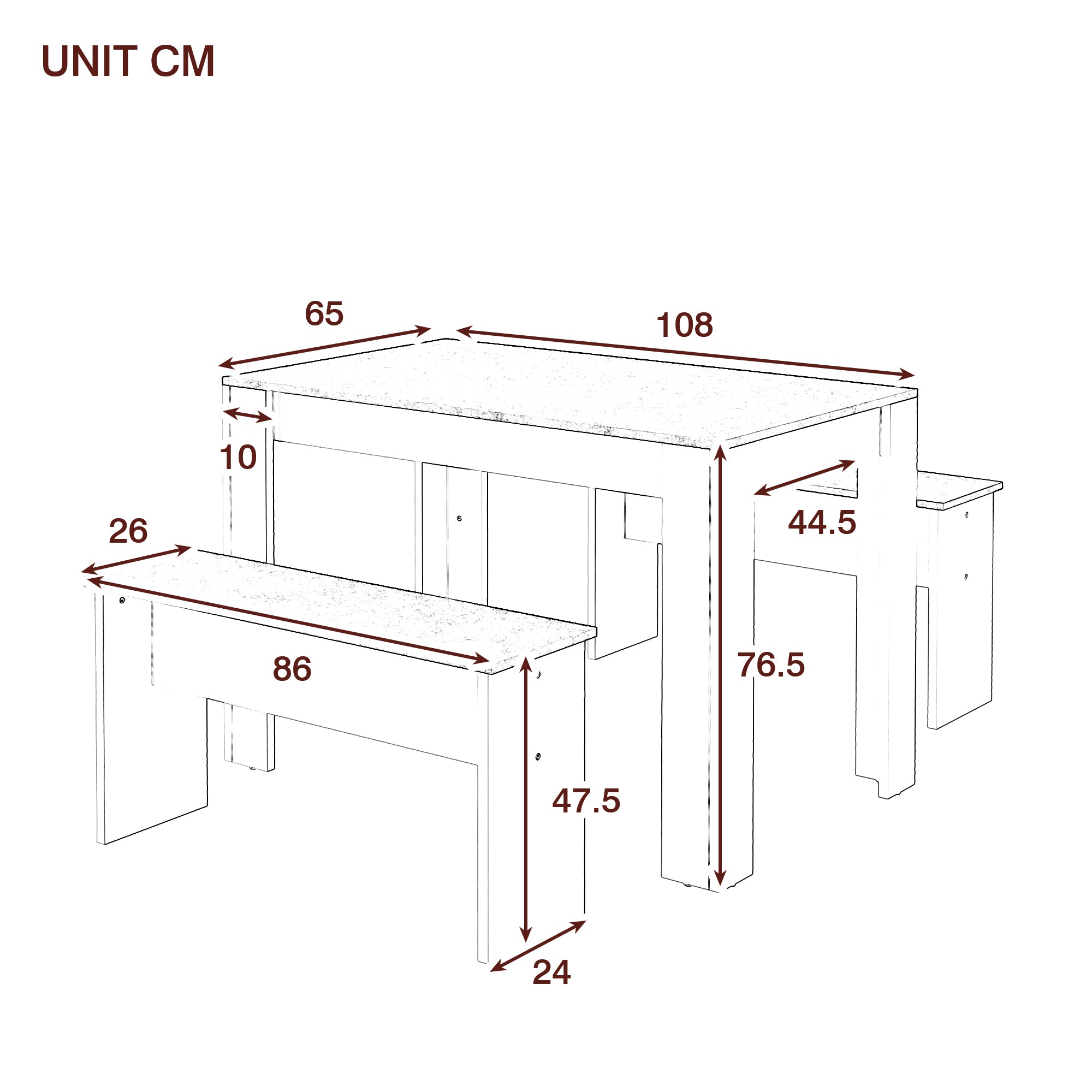 Dining Table With 2 Benches Dining Table Set For Kitchen, Dining Room, Small Space Artificial Marble Grey And White