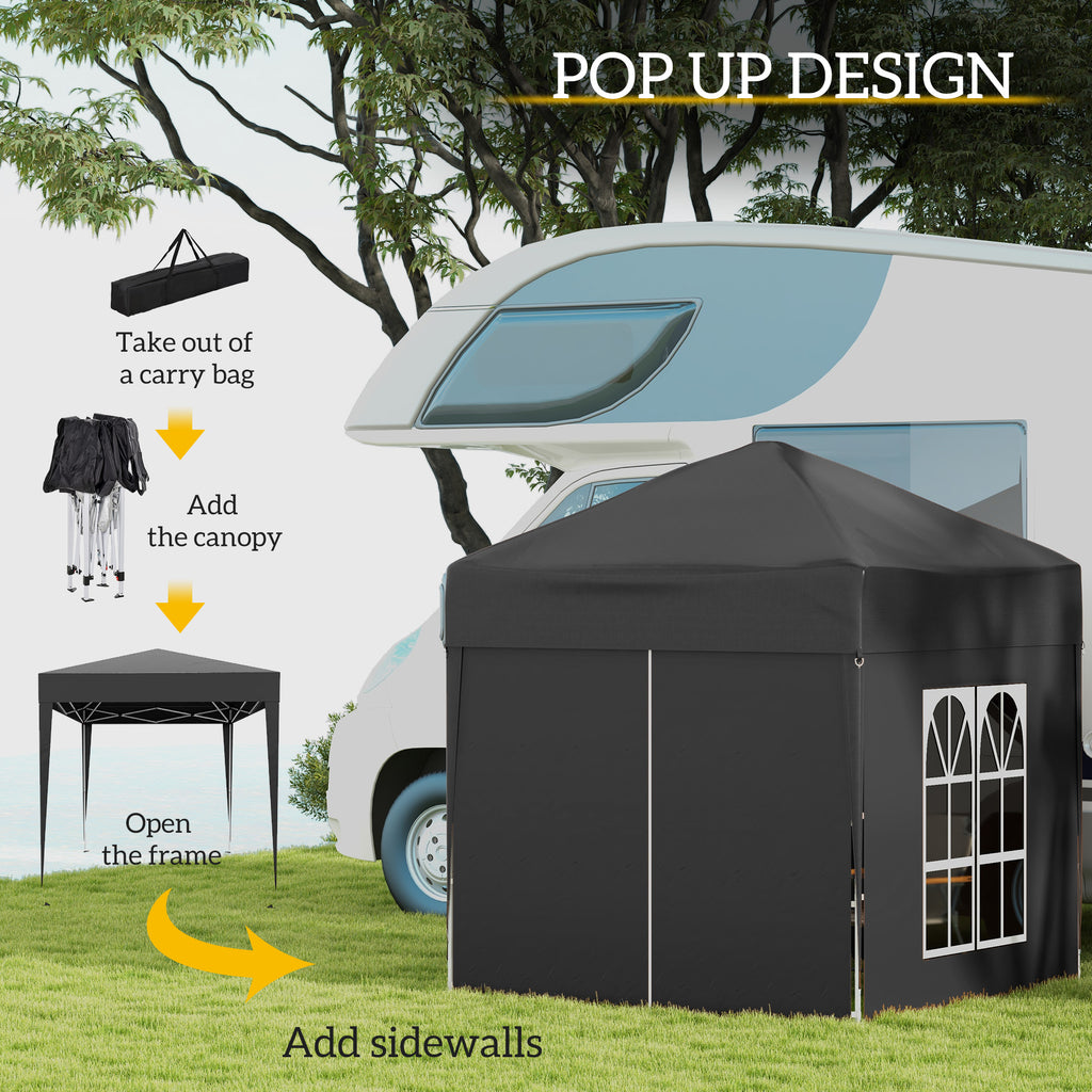 2 X 2 M Garden Pop Up Gazebo, Wedding Party Tent Marquee, Water Resistant Awning Canopy With Sidewalls, Windows, Carry Bag, Black