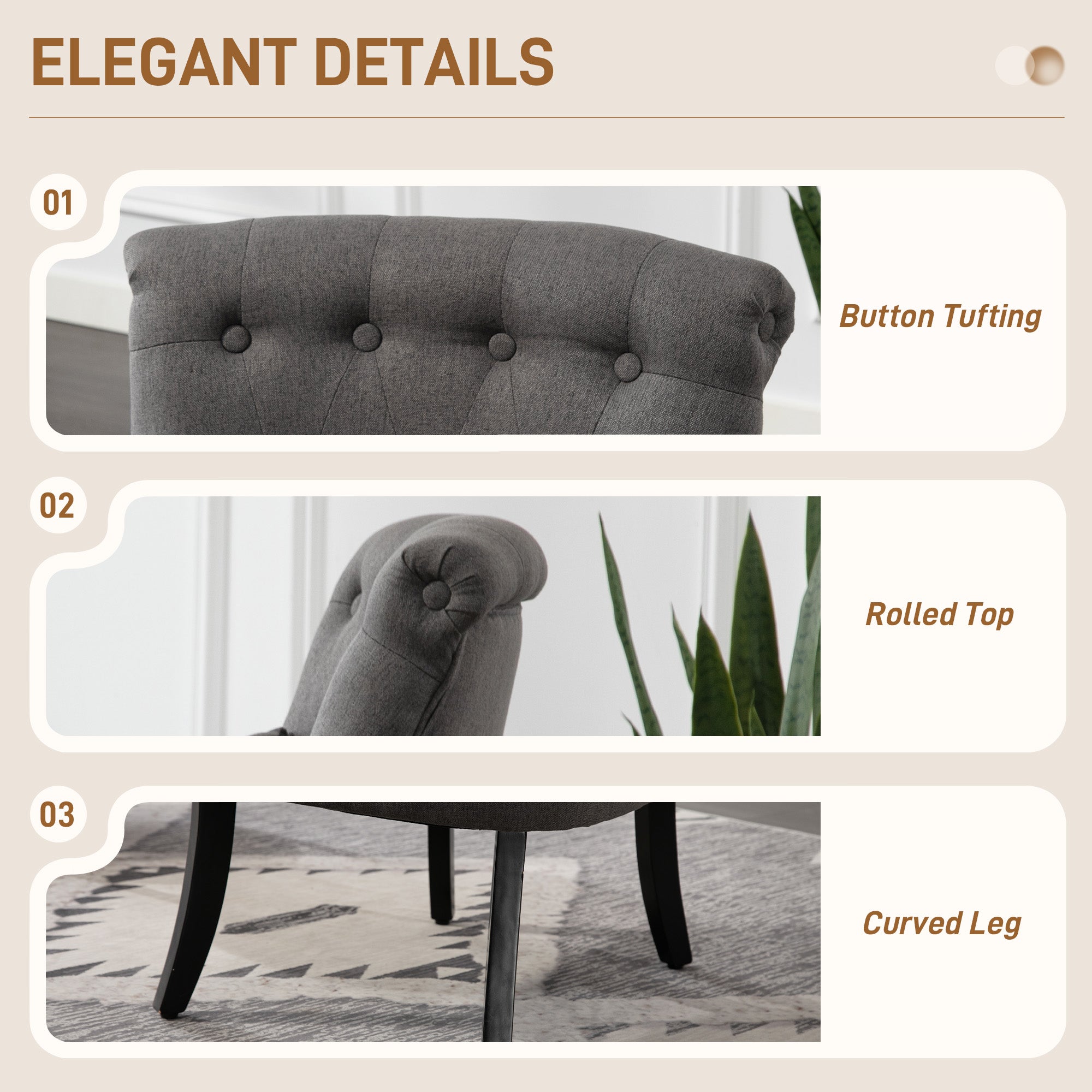 Fabric Single Sofa Dining Chair Tub Chair Upholstered W/ Pillow Solid Wood Leg Home Living Room Furniture Charcoal Grey