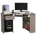 L-Shaped Corner Computer Desk W/ 2 Shelves Wide Worktop Keyboard Tray Drawer & CPU Stand Home Office Study Bedroom Furniture Grey