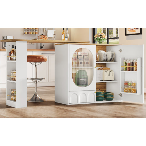 360  Rotating Bar Table Body 138 X 39 X 105 Cm, Coffee Bar Furniture, Rotating Dining Table With Storage Space, Kitchen Island, Two Doors With Shelves, Sideboard, Buffet, White