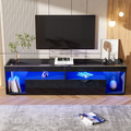 High Gloss TV Stand With 2 Drawers,glass Tabletop,TV Cabinet Storage Sideboard With LED Lights For Livingroom Bedroom,TV Entertainment Center With Open Storage, 180X40X46cm, Black, Holds TVs Up To 80