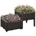 Set Of 2 26L Garden Raised Bed Elevated Patio Flower Plant Planter Box PP Vegetables Planting Container, Brown