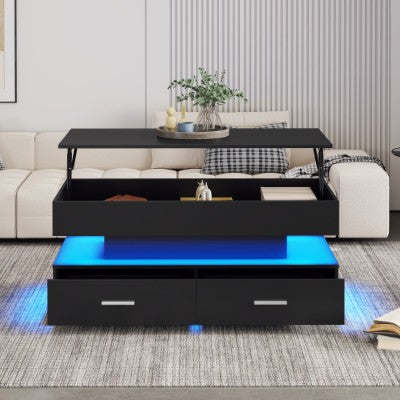 Hydraulic Lift Top Coffee Table, LED Coffee Tables