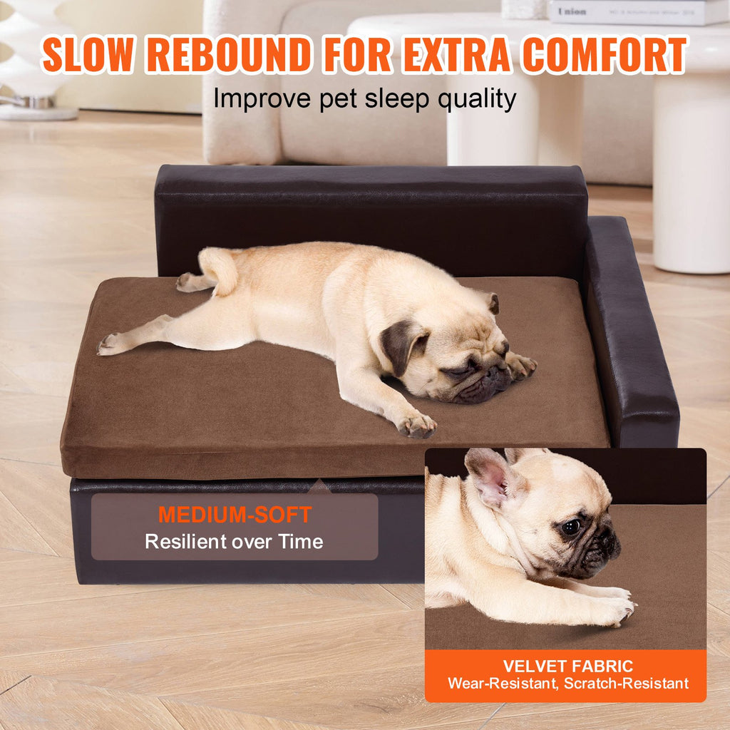 Pet Sofa, Dog Couch For Medium-Sized Dogs And Cats, Soft Leather Dog Sofa Bed, 110 Lbs Loading Cat Sofa, Black