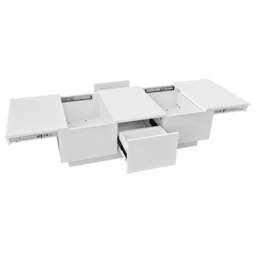 Coffee Table, Black High-Gloss Living Room Table With Push-Pull Storage Structure, Double-Sided Drawers