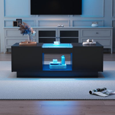 LED Coffee Table For Living Room,  With Storage and LED Lights