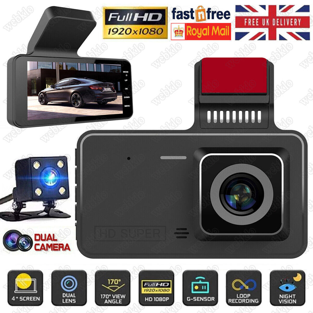 4  In Car Camera Recorder DVR Dual Front And Rear HD 1080P Dash Cam Night Vision