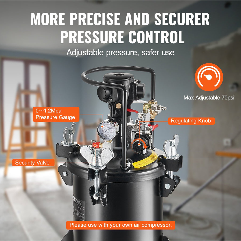 Spray Paint Pressure Pot, 10 L,2.5 Gal Fully Automatic Stirring Pressure Pot Tank