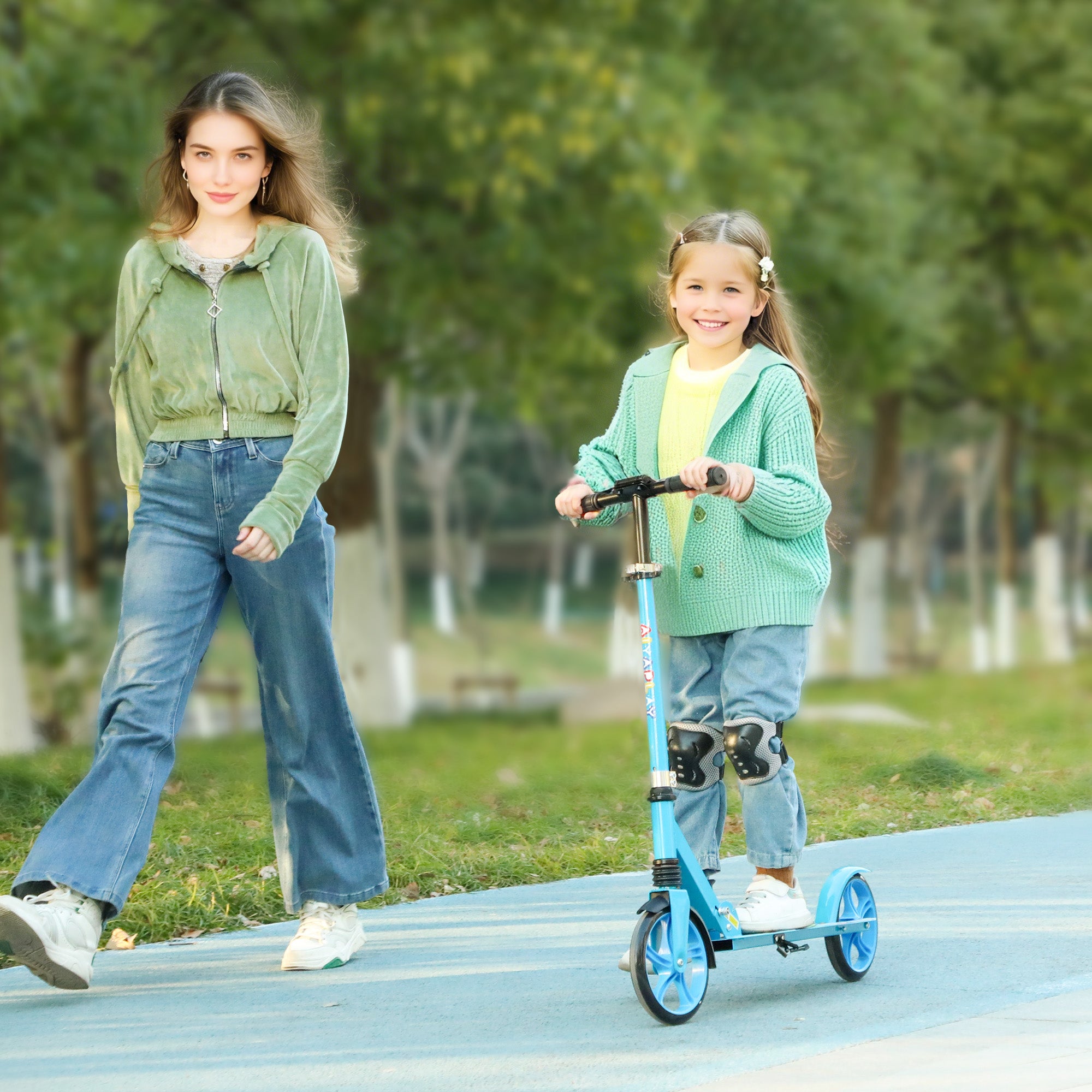 Foldable Kids Scooter With Adjustable Handlebar, 200mm Big Wheel, Rear Fender Brake, For Ages 6-12 Years, Blue