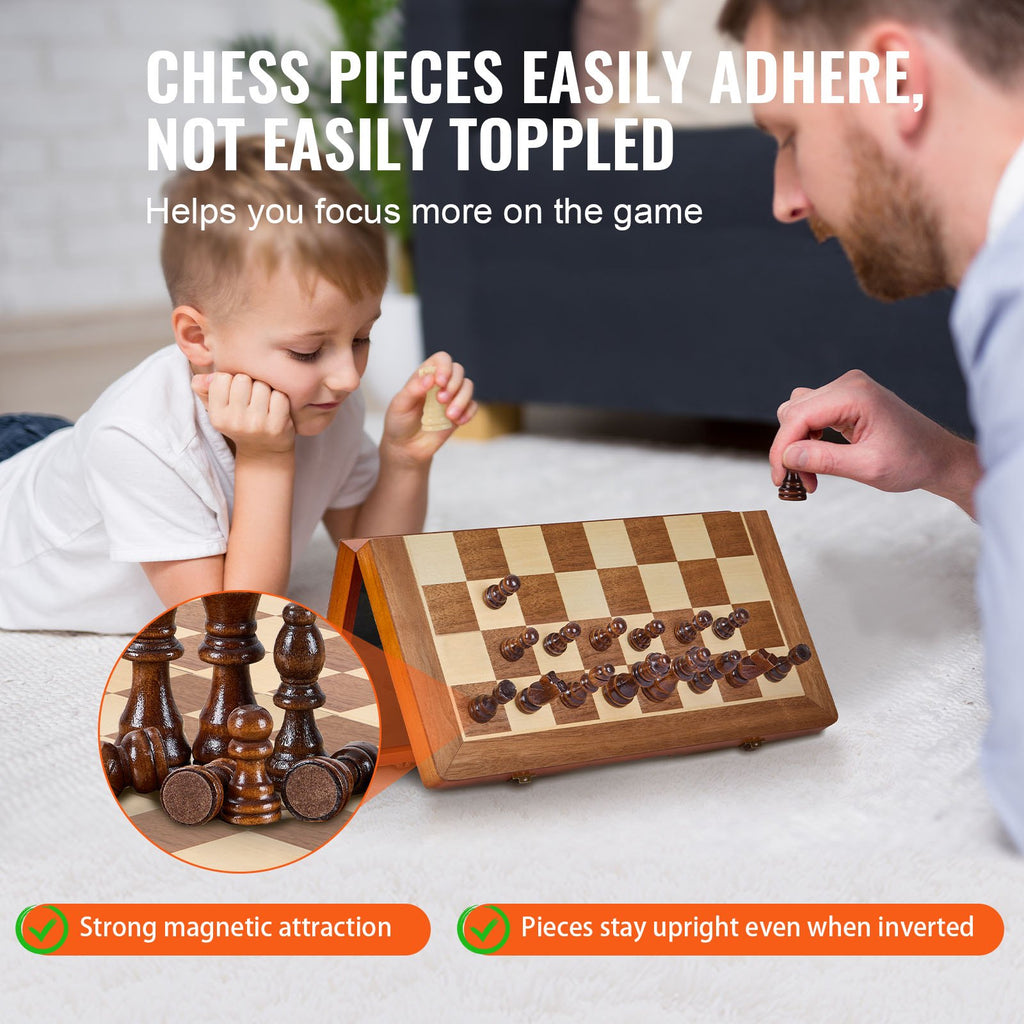 Magnetic Wooden Chess Set, 15 Inch/38.1 Cm 2-IN-1 Chess Checkers Game Set, Folding Chess Board Games For Adults Kids, 2 Queens Portable Travel Gift Chess Set For Tournament Professional Beginner