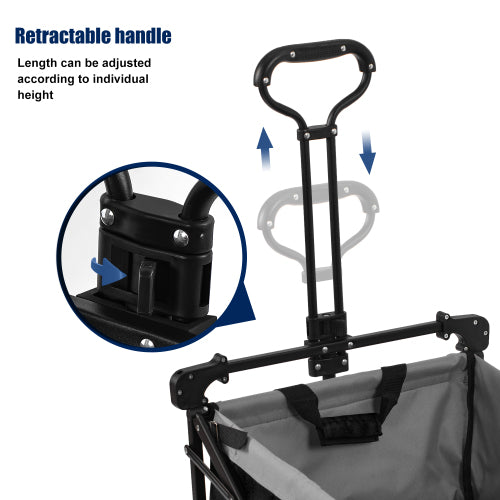 Garden Cart With Romovable Canopy, Foldable Trolley Wagon 4 Wheels Front Cup Holder Cooler Bag Push Pull Handle Hand Truck Black