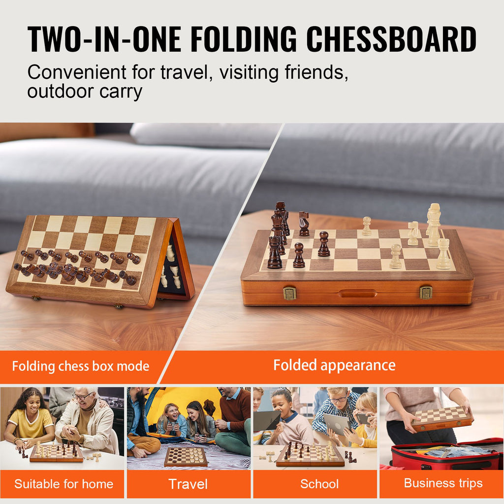 Magnetic Wooden Chess Set, 15 Inch/38.1 Cm 2-IN-1 Chess Checkers Game Set, Folding Chess Board Games For Adults Kids, 2 Queens Portable Travel Gift Chess Set For Tournament Professional Beginner