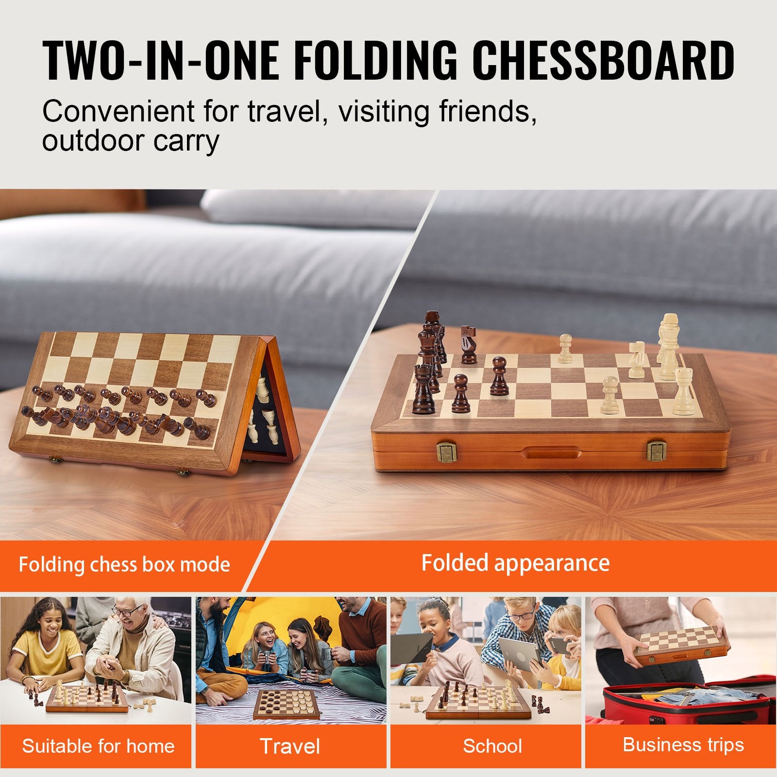 Magnetic Wooden Chess Set, 15 Inch/38.1 Cm 2-IN-1 Chess Checkers Game Set, Folding Chess Board Games For Adults Kids, 2 Queens Portable Travel Gift Chess Set For Tournament Professional Beginner