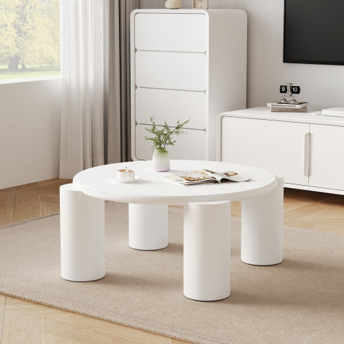 White Round Coffee Table,Wooden Painted Coffee Table,Tea Table, Cute Wooden Modern Center Table With 4 Legs For Bedroom Apartment, Living Room, Farmhouse