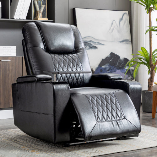 Electric Recliner Chair With USB Charge Port, 360 Swivel Tray Table, Hand In-Arm Storage, Cup Holders, Ambient Lighting
