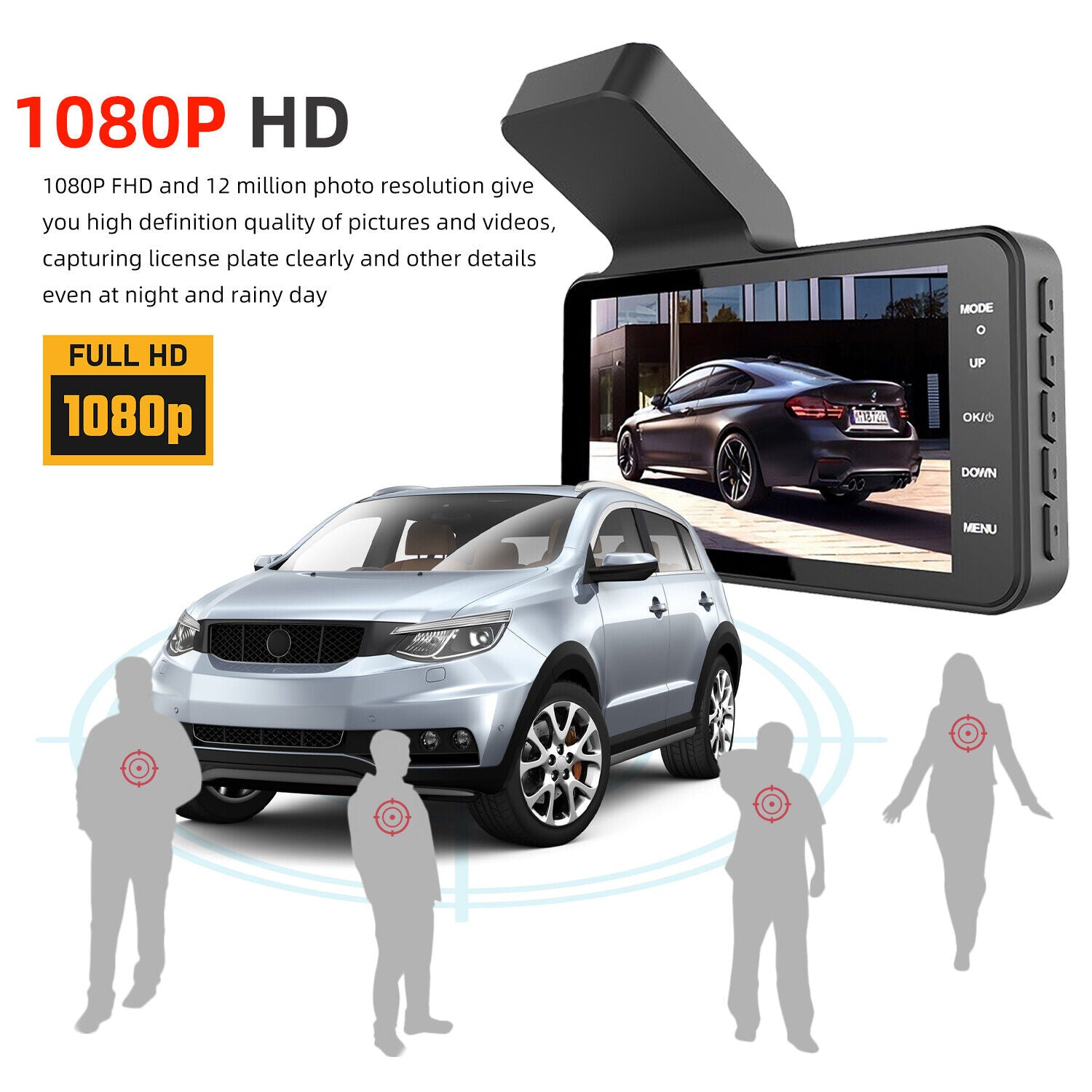 4  In Car Camera Recorder DVR Dual Front And Rear HD 1080P Dash Cam Night Vision