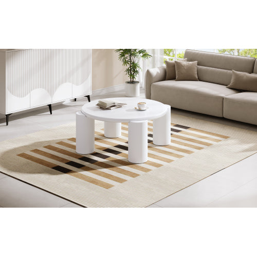 White Round Coffee Table,Wooden Painted Coffee Table,Tea Table, Cute Wooden Modern Center Table With 4 Legs For Bedroom Apartment, Living Room, Farmhouse