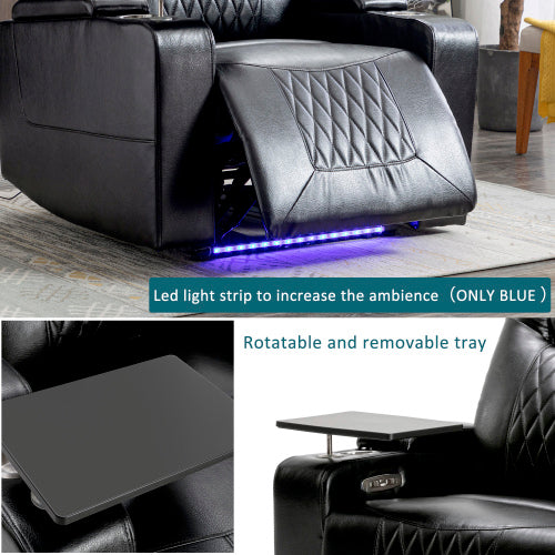 Electric Recliner Chair With USB Charge Port, 360 Swivel Tray Table, Hand In-Arm Storage, Cup Holders, Ambient Lighting