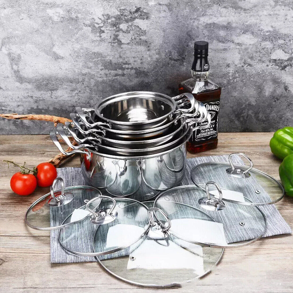 11PCS Induction Non Stick Stainless Steel Cookware Cooking Pot Pan With Lids Set