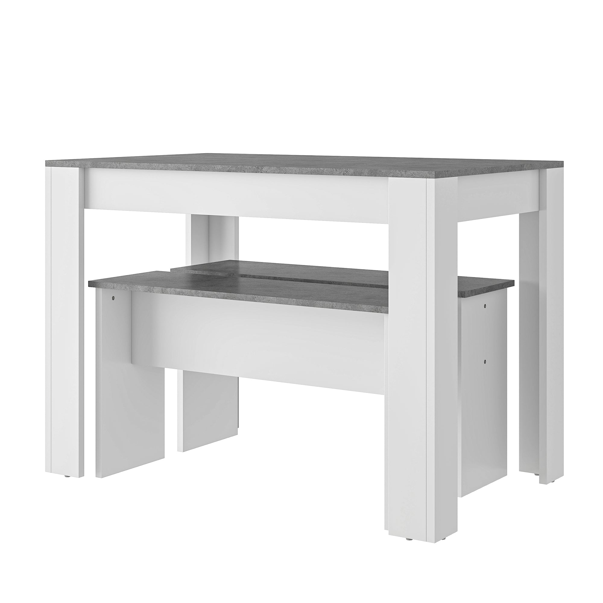 Dining Table With 2 Benches Dining Table Set For Kitchen, Dining Room, Small Space Artificial Marble Grey And White