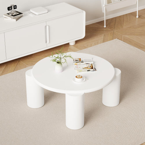 White Round Coffee Table,Wooden Painted Coffee Table,Tea Table, Cute Wooden Modern Center Table With 4 Legs For Bedroom Apartment, Living Room, Farmhouse