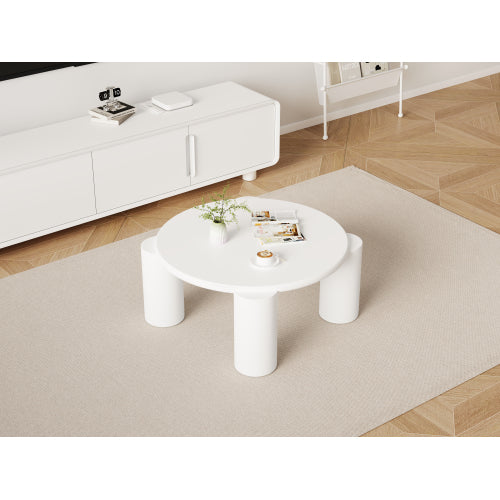 White Round Coffee Table,Wooden Painted Coffee Table,Tea Table, Cute Wooden Modern Center Table With 4 Legs For Bedroom Apartment, Living Room, Farmhouse