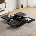 Modern Square Coffee Table With Marble Look, Centre Tea Table With 4 Sliding Drawers, Coffee End Table, 90 X 90 X 25 Cm, For Livingroom Office, Black