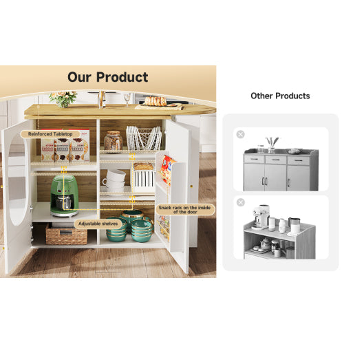 360  Rotating Bar Table Body 138 X 39 X 105 Cm, Coffee Bar Furniture, Rotating Dining Table With Storage Space, Kitchen Island, Two Doors With Shelves, Sideboard, Buffet, White