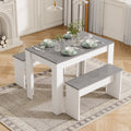 Dining Table With 2 Benches Dining Table Set For Kitchen, Dining Room, Small Space Artificial Marble Grey And White