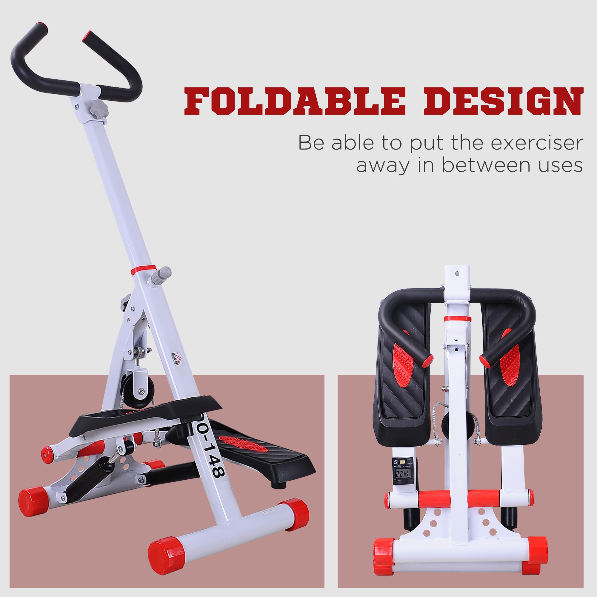 Stepper W/ Handle Hand Grip Workout Fitness Machine For Fitness Aerobic Exercise Home Gym Red