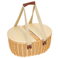 Wicker Picnic Basket For 2 With Pine Wood Lid, Picnic Hamper With Cooler Compartment, Cutlery Service Kits, Carry Handle For Camping, Outdoor, Valentine Day, Chirtmas, Birthday, Light Brown