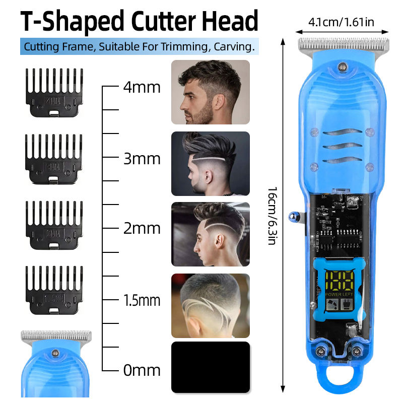 Transparent Electric Men's Beard Trimmer, Cordless Hair Clipper
