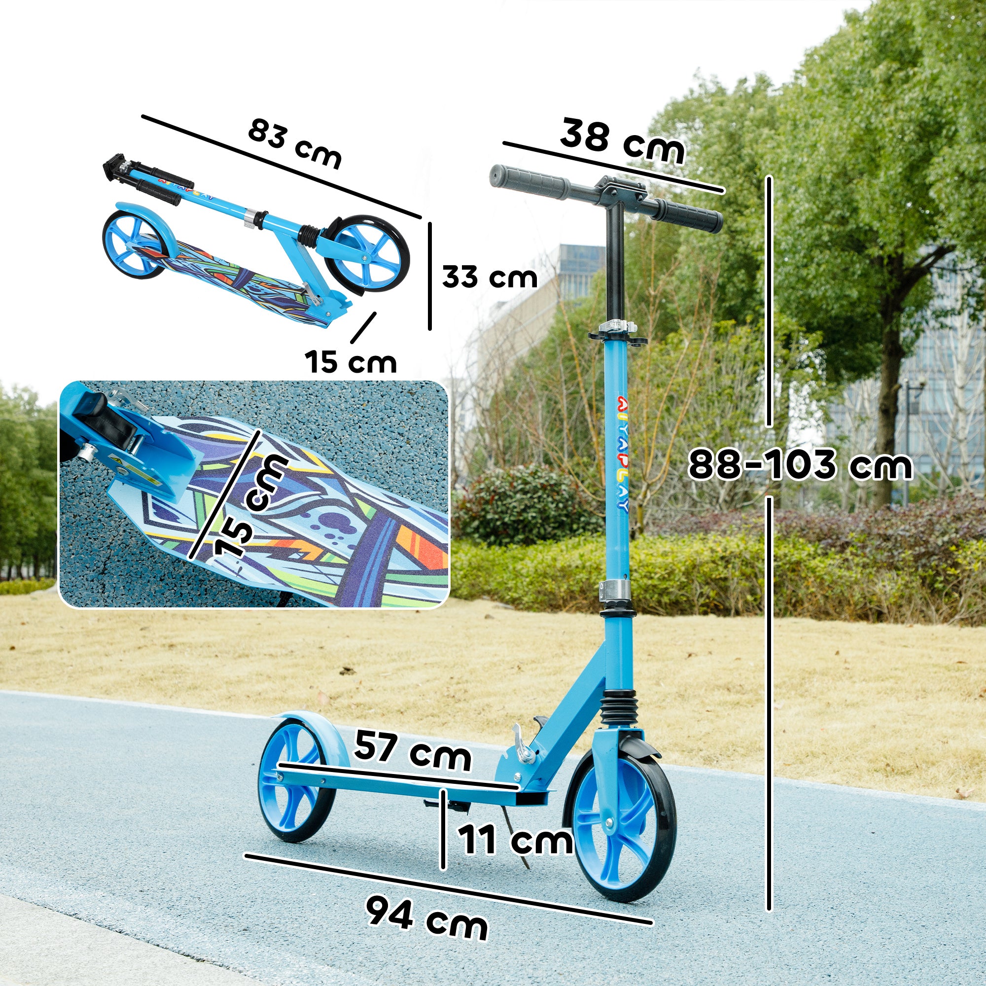 Foldable Kids Scooter With Adjustable Handlebar, 200mm Big Wheel, Rear Fender Brake, For Ages 6-12 Years, Blue