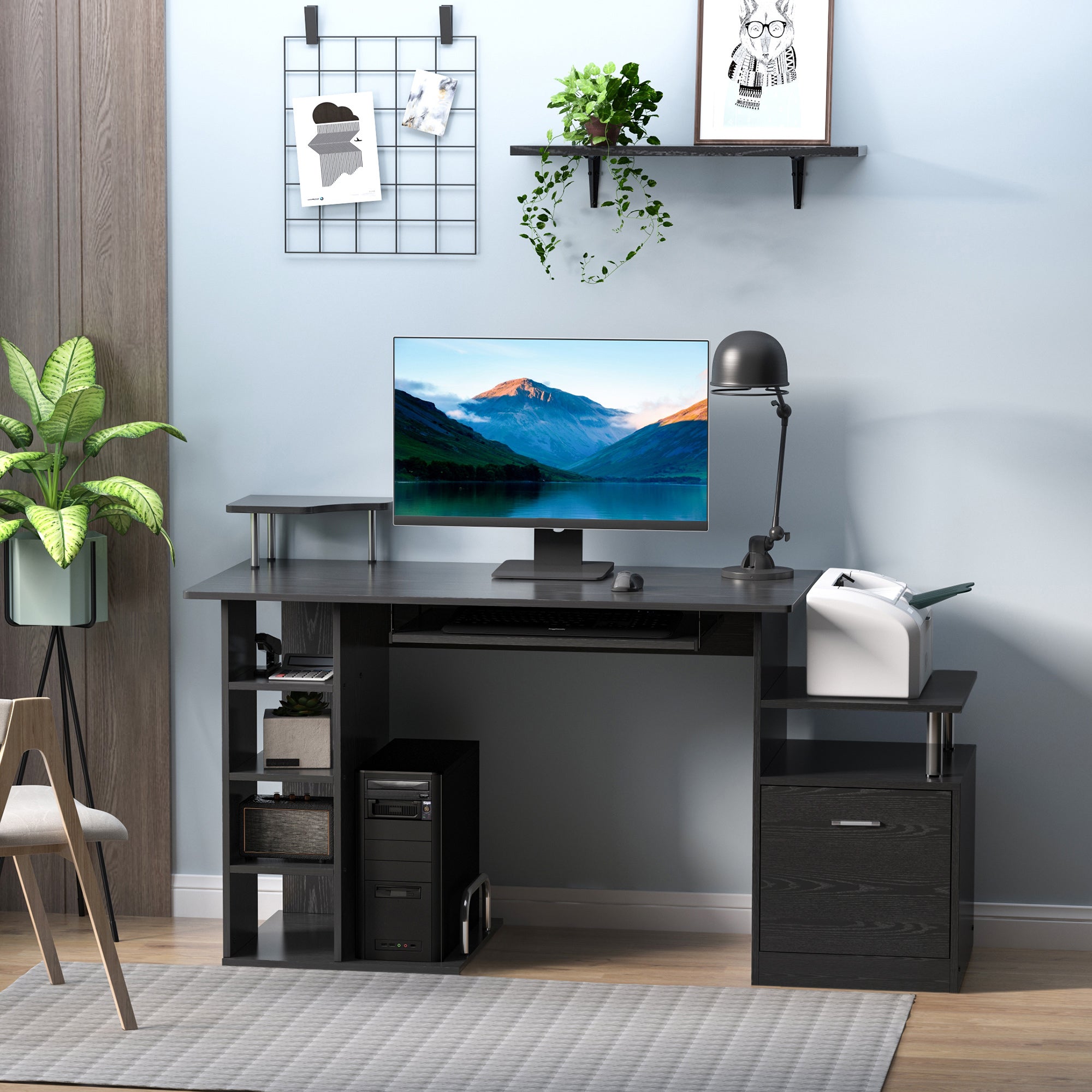 Computer Desk PC Workstation With Drawer Shelves CPU Storage Rack Home Office Furniture 152 X 60 X 88cm BLACK