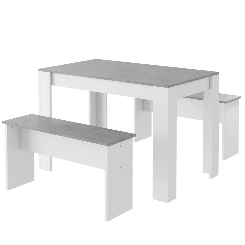 Dining Table With 2 Benches Dining Table Set For Kitchen, Dining Room, Small Space Artificial Marble Grey And White