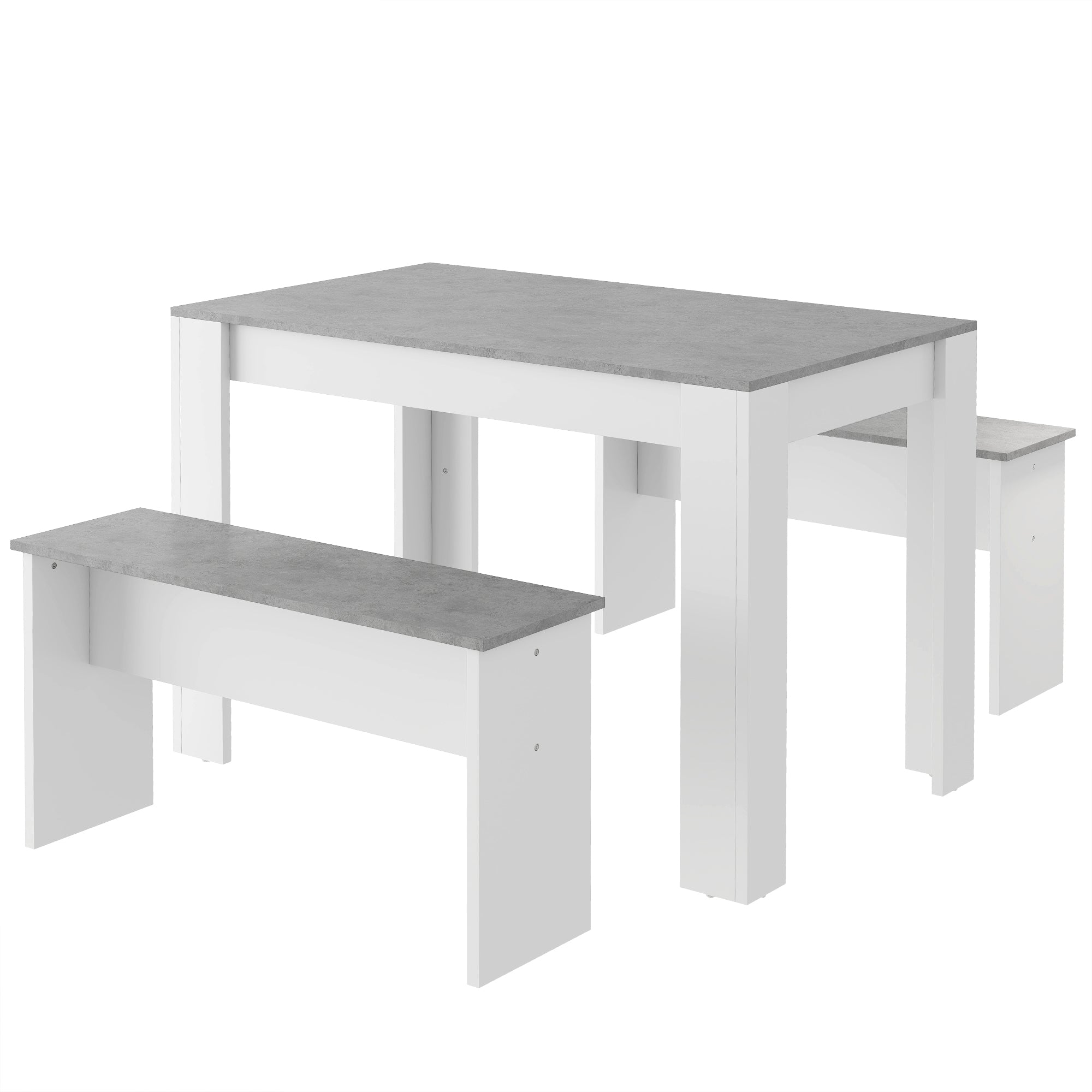 Dining Table With 2 Benches Dining Table Set For Kitchen, Dining Room, Small Space Artificial Marble Grey And White