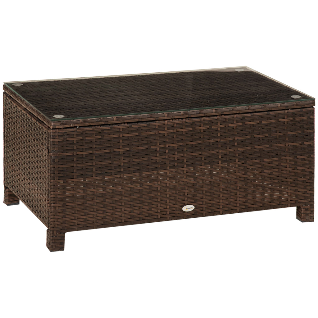 PE Rattan Garden Coffee Table With Glass Table Top - Brown