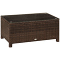 PE Rattan Garden Coffee Table With Glass Table Top - Brown