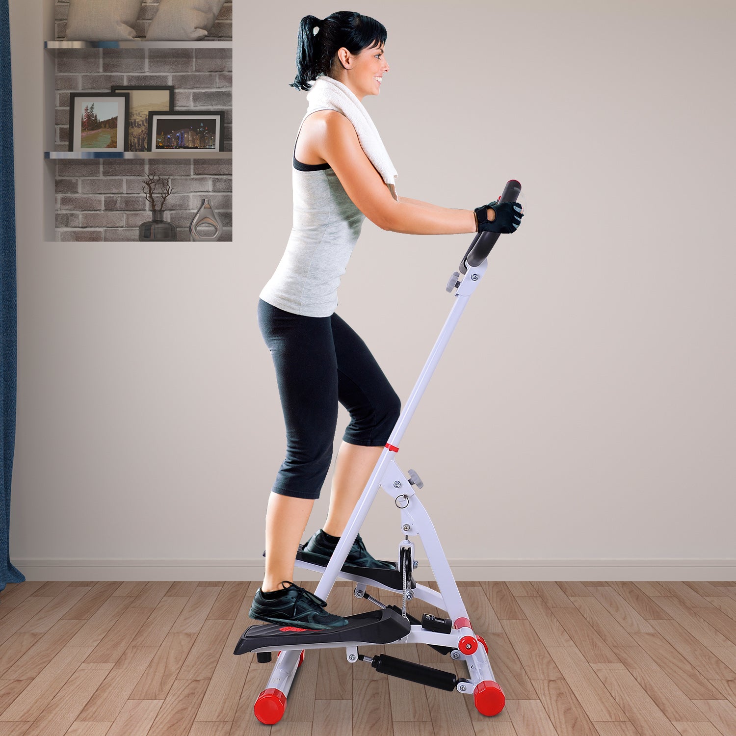 Stepper W/ Handle Hand Grip Workout Fitness Machine For Fitness Aerobic Exercise Home Gym Red