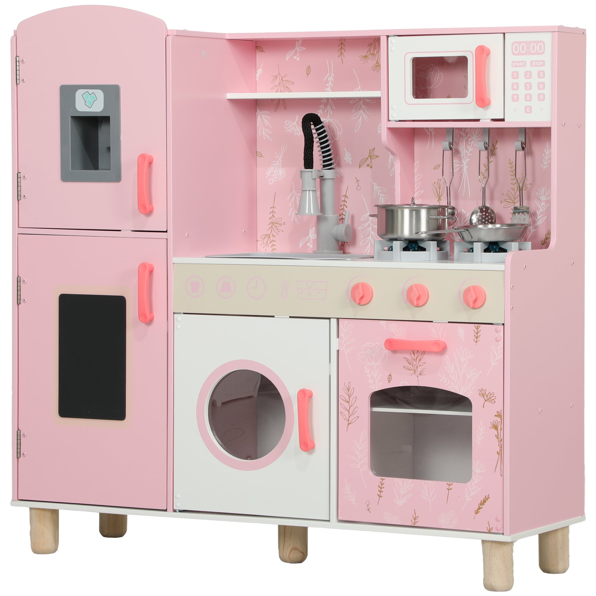 Play Kitchen, Kids Kitchen Set With Lights And Sounds, Double Stoves, Ice Maker, Chalkboard For 3+ Years, Pink