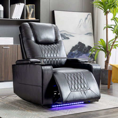 Electric Recliner Chair With USB Charge Port, 360 Swivel Tray Table, Hand In-Arm Storage, Cup Holders, Ambient Lighting