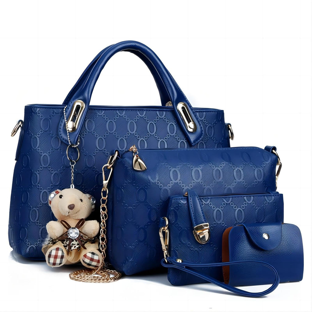 Women 4Pcs Top Handle Satchel Hobo PU Leather Handbag Set Large Tote Purse  Shoulder Bag  Card Holder
