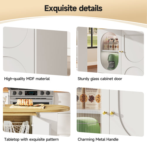 360  Rotating Bar Table Body 138 X 39 X 105 Cm, Coffee Bar Furniture, Rotating Dining Table With Storage Space, Kitchen Island, Two Doors With Shelves, Sideboard, Buffet, White