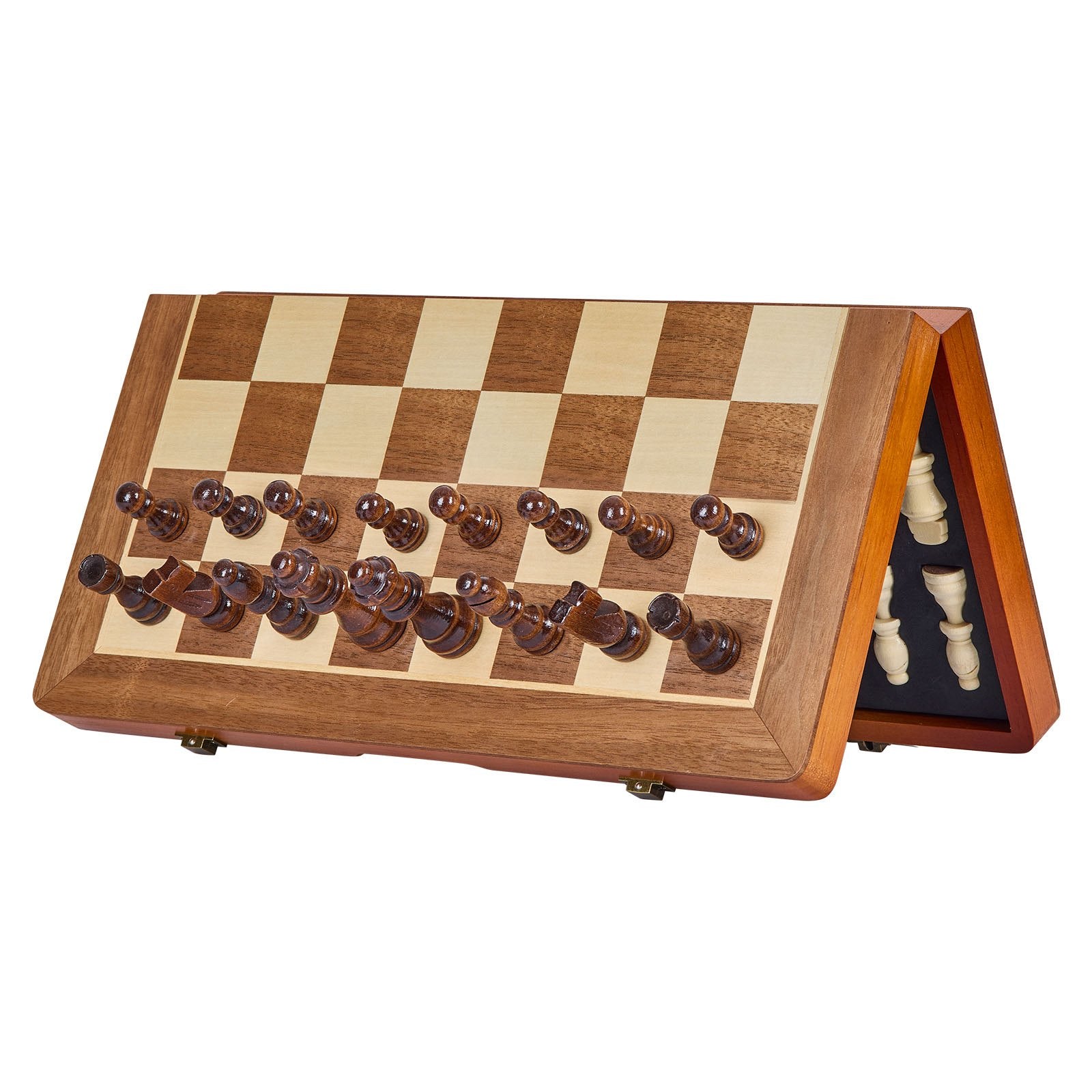 Magnetic Wooden Chess Set, 15 Inch/38.1 Cm 2-IN-1 Chess Checkers Game Set, Folding Chess Board Games For Adults Kids, 2 Queens Portable Travel Gift Chess Set For Tournament Professional Beginner