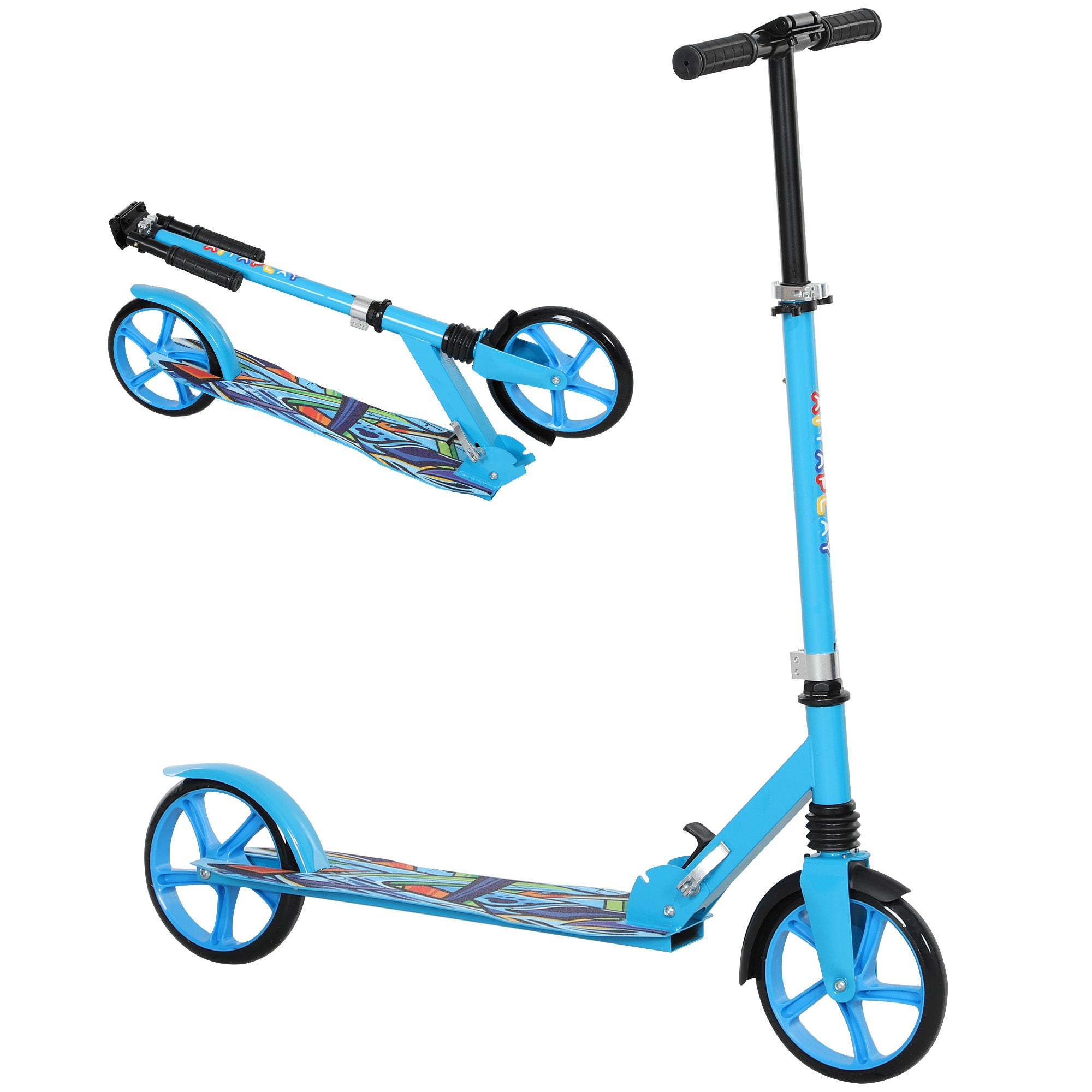 Foldable Kids Scooter With Adjustable Handlebar, 200mm Big Wheel, Rear Fender Brake, For Ages 6-12 Years, Blue
