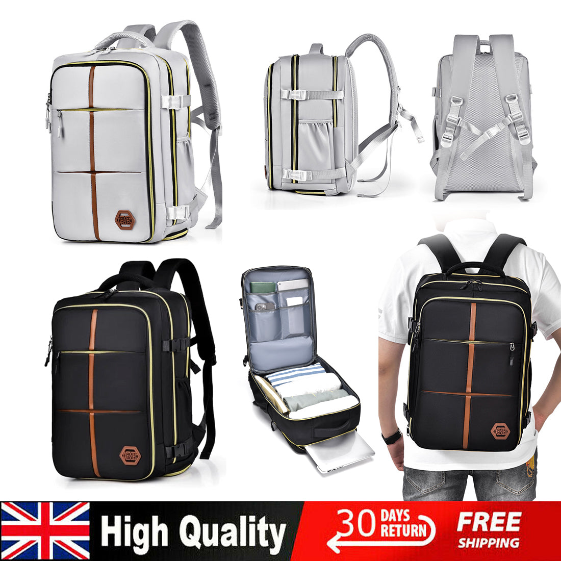 NEW Cabin Flight Bag Backpack 42X28X21cm Travel Rucksack Overnight Carry On Luggage UK
