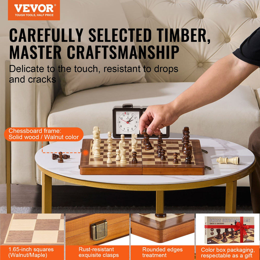 Magnetic Wooden Chess Set, 15 Inch/38.1 Cm 2-IN-1 Chess Checkers Game Set, Folding Chess Board Games For Adults Kids, 2 Queens Portable Travel Gift Chess Set For Tournament Professional Beginner