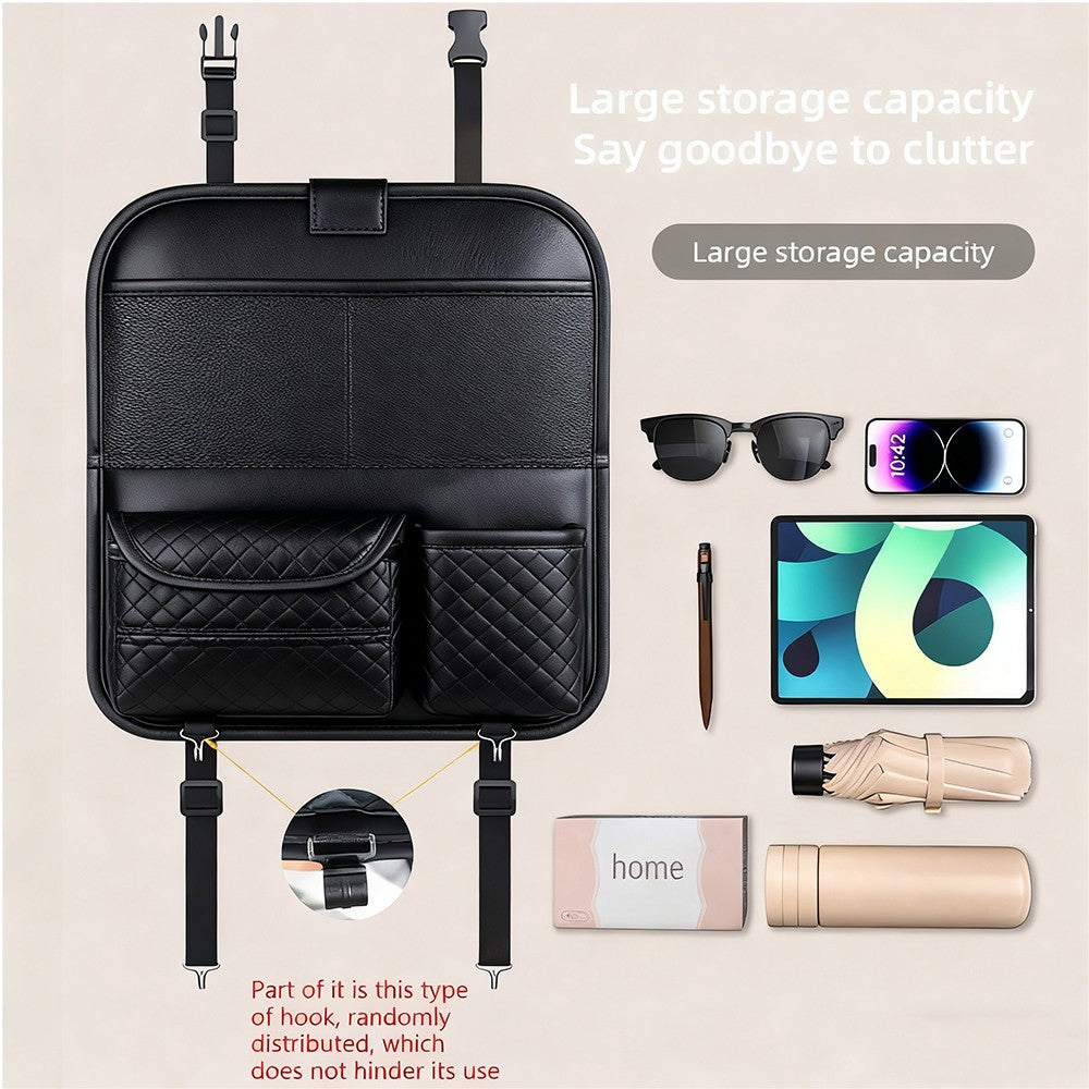 Car Organiser Bag Multi Pocket Black Leather  Holder Back Seat Storage Tidy