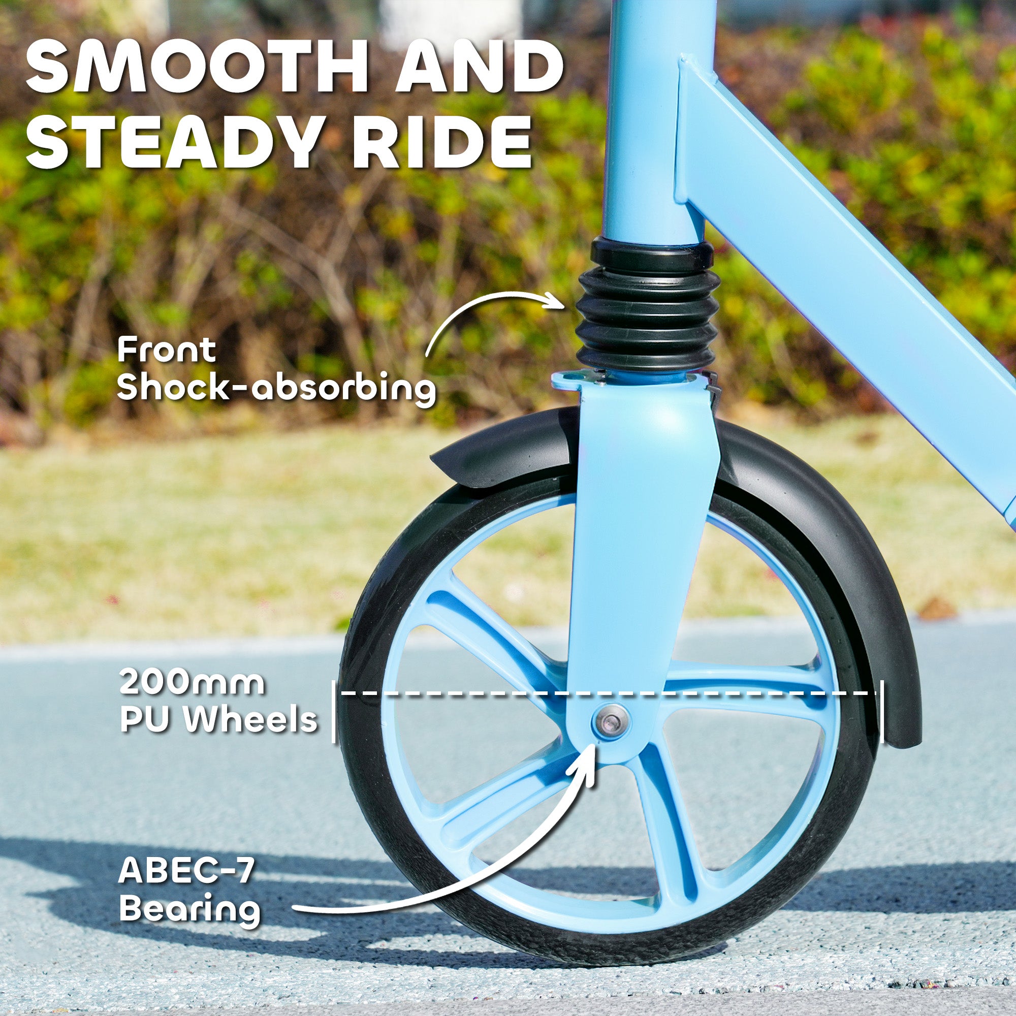 Foldable Kids Scooter With Adjustable Handlebar, 200mm Big Wheel, Rear Fender Brake, For Ages 6-12 Years, Blue